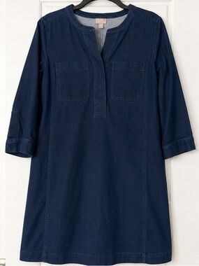 J. JILL Indigo Blue Chambray Stretch Cotton Shirtdress Tunic Sz MP